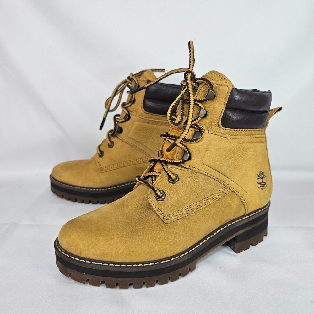 Timberland A2HQ3 Women’s 7.5 Wheat Leather Waterproof Lug Sole Ankle Boots